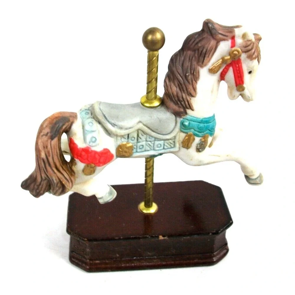 Vintage Ceramic Carousel Horse w/ Blue Saddle / 4.5-5